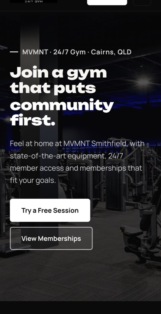 MVMNT Gym website on a mobile phone